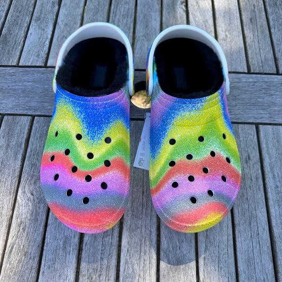 Crocs Classic Lined Mens 10 W 12 Clogs Spray Rainbow Tie Dye Slip On Shoes New - Picture 13 of 13